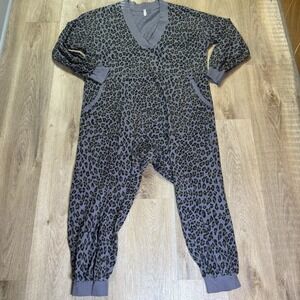 Free People Intimately Free Just Because Gray Leopard Jumpsuit Size‎ Large NWOT